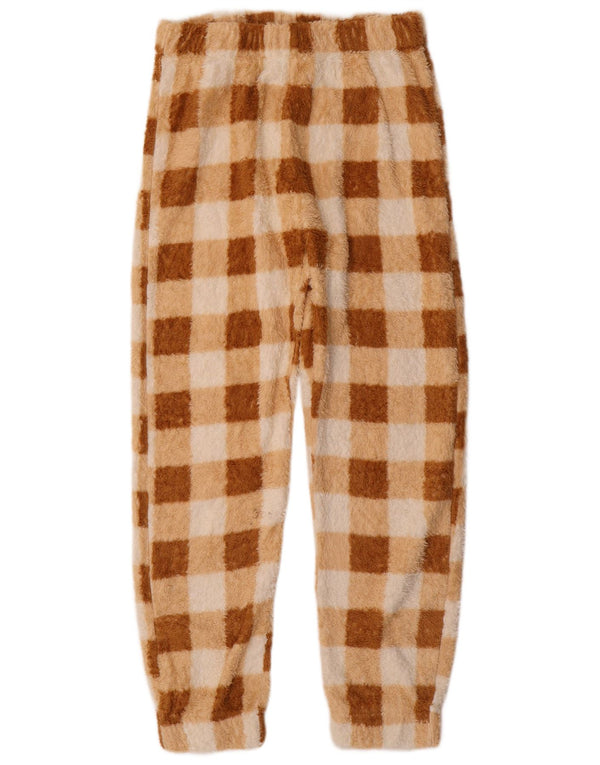 Benetton Womens Fleece Tracksuit Trousers Joggers UK 8 Small Brown Gingham
