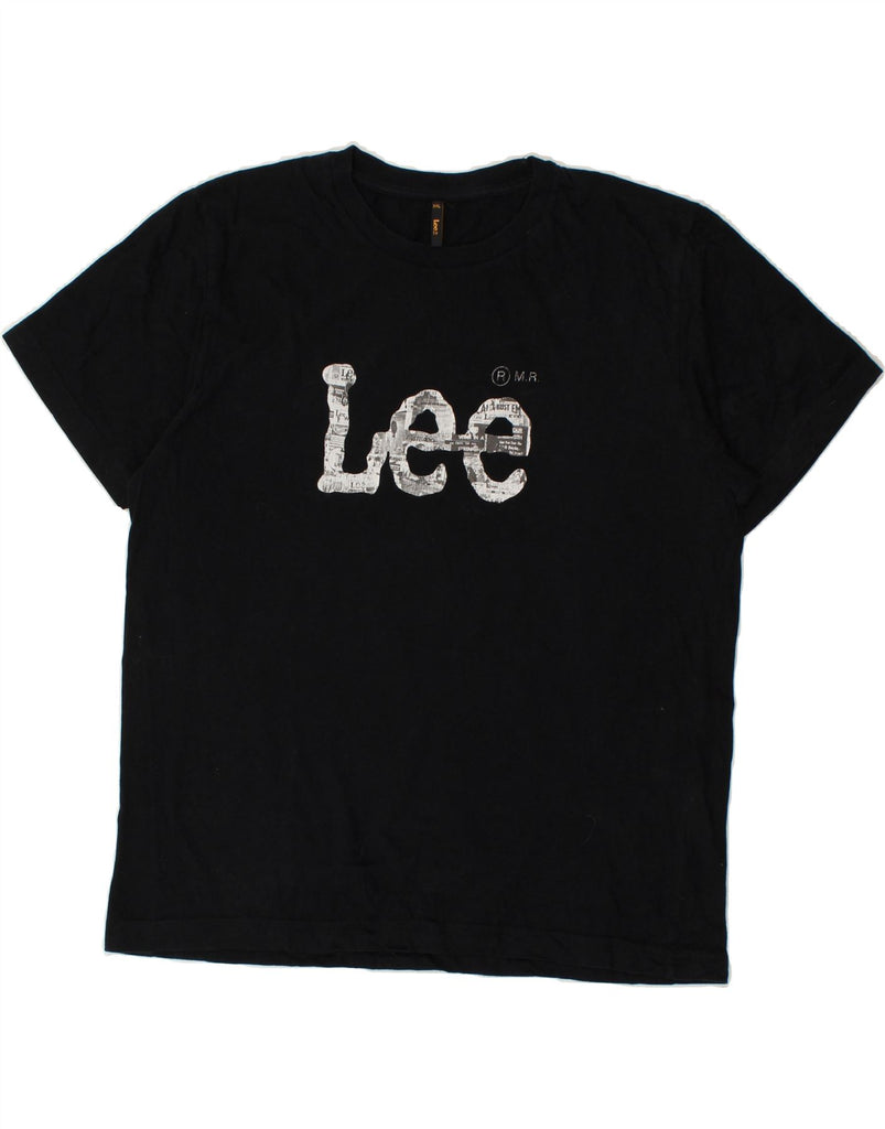 LEE Womens Graphic T-Shirt Top UK 20 2XL Navy Blue Cotton | Vintage Lee | Thrift | Second-Hand Lee | Used Clothing | Messina Hembry 