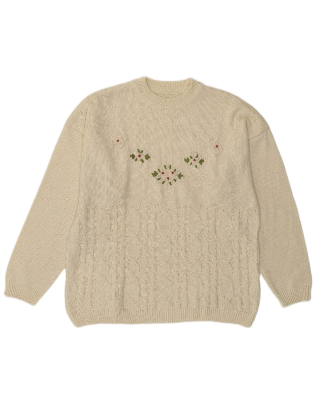 Vintage Womens Crew Neck Jumper Sweater UK 14 Medium Off White Wool