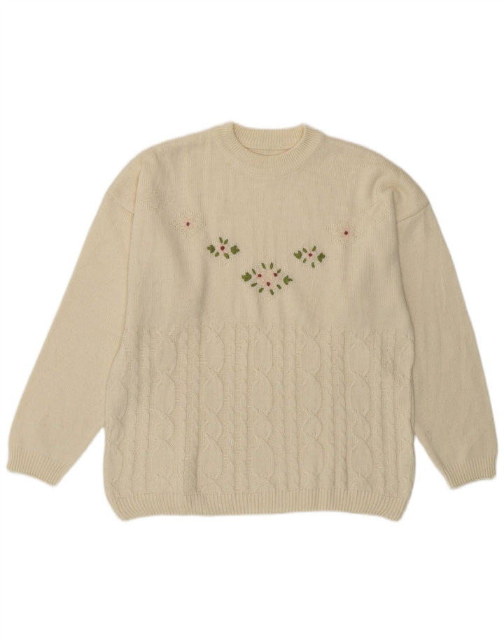 Vintage Womens Crew Neck Jumper Sweater UK 14 Medium Off White Wool