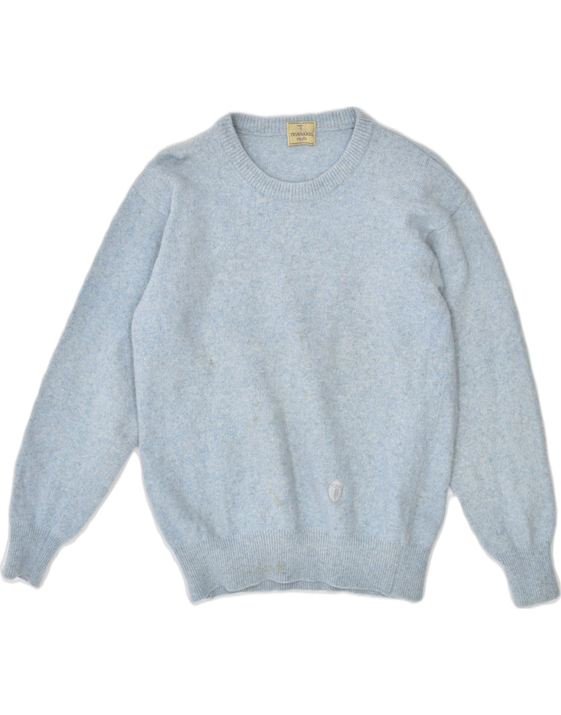 TRUSSARDI Womens Crew Neck Jumper Sweater UK 14 Large Blue Virgin Wool | Vintage | Thrift | Second-Hand | Used Clothing | Messina Hembry 