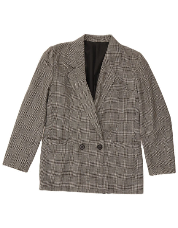 Vintage Womens Double Breasted Blazer Jacket UK 12 Medium Grey Houndstooth