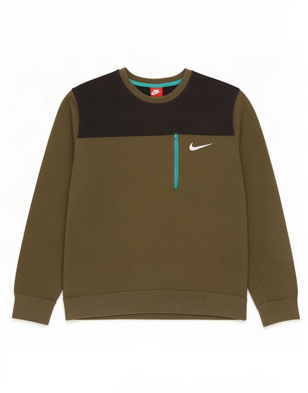 Nike Mens Sweatshirt Jumper Large Khaki Colourblock Cotton