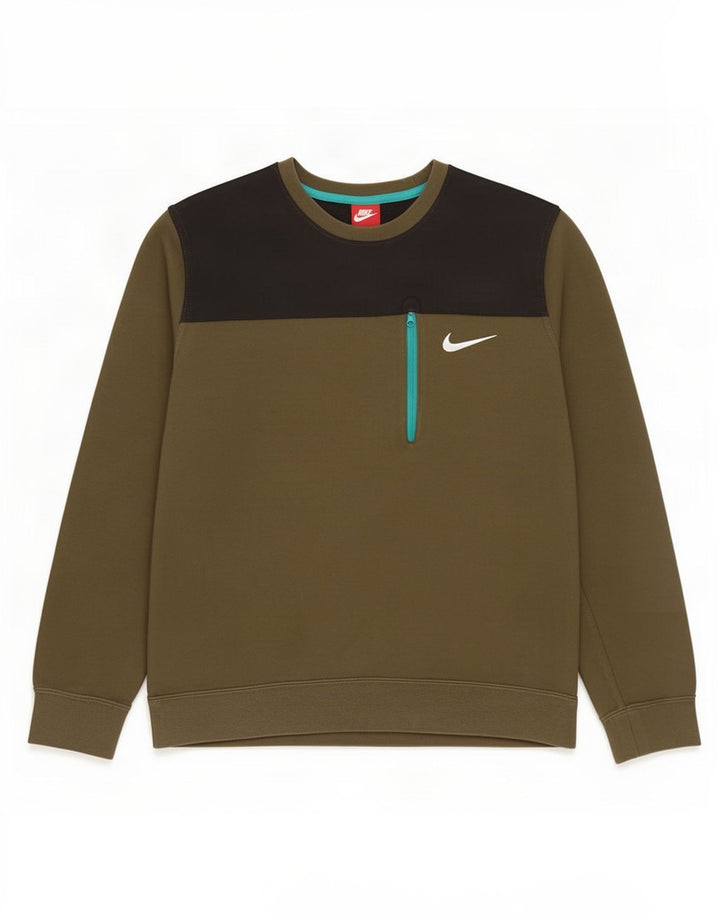 Nike Mens Sweatshirt Jumper Large Khaki Colourblock Cotton