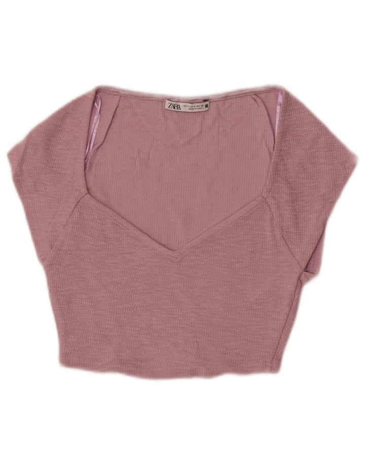 Zara Womens Crop Blouse Top UK 8 Small Purple Cotton