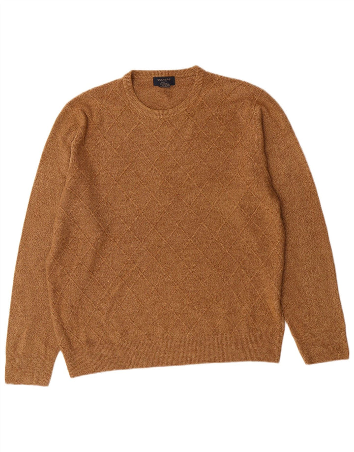 Dockers Mens Crew Neck Jumper Sweater Large Brown Argyle/Diamond Acrylic