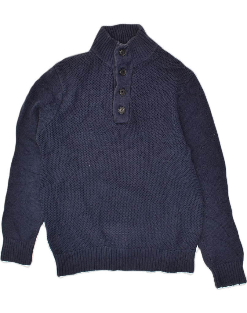 TOMMY HILFIGER Mens Button Neck Jumper Sweater Medium Navy Blue Cotton | Vintage Tommy Hilfiger | Thrift | Second-Hand Tommy Hilfiger | Used Clothing | Messina Hembry 