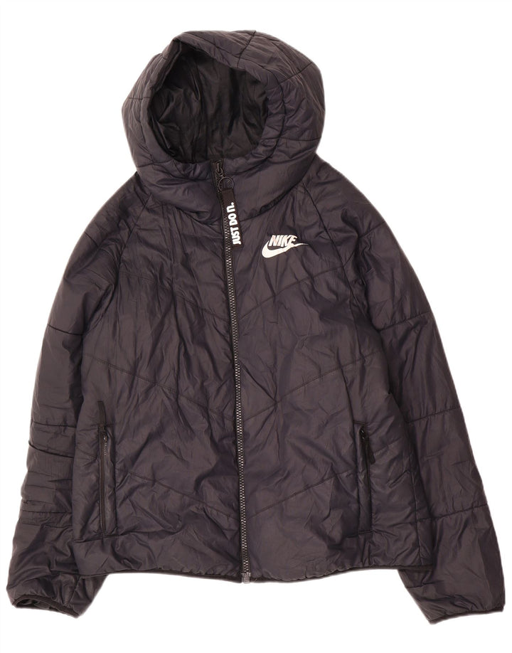 Nike Womens Hooded Padded Jacket UK 14 Medium Black Polyester