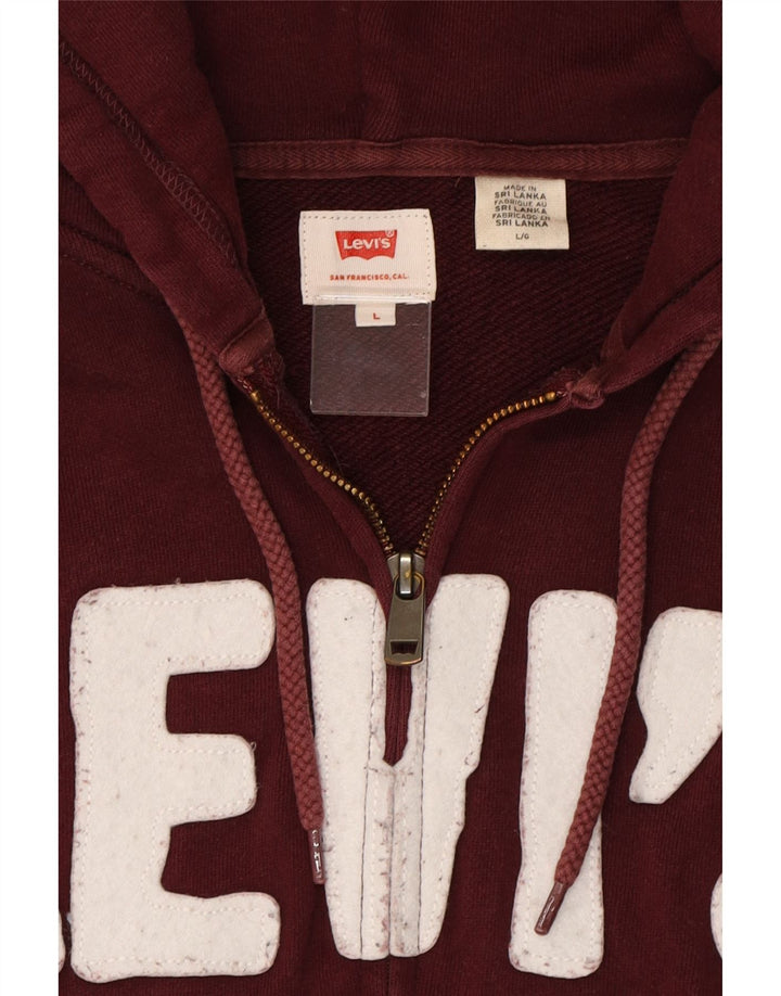 LEVI'S Mens Graphic Zip Hoodie Sweater Large Maroon Cotton