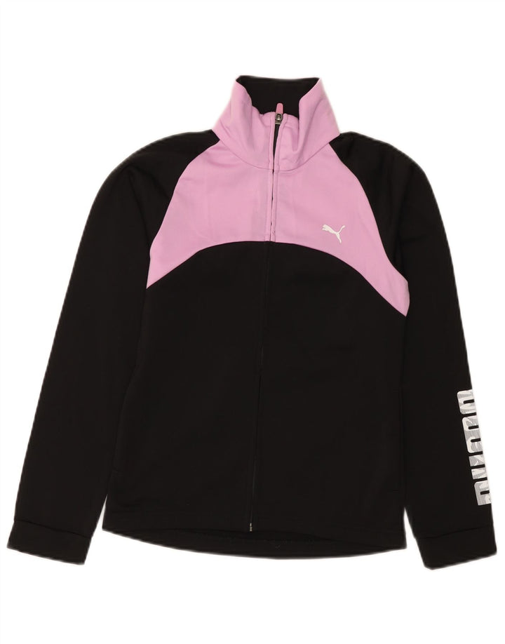Puma Girls Graphic Tracksuit Top Jacket 11-12 Years Black Colourblock