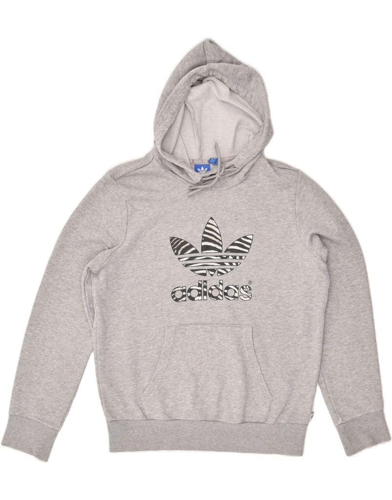 ADIDAS Womens Graphic Hoodie Jumper UK 12 Medium Grey | Vintage Adidas | Thrift | Second-Hand Adidas | Used Clothing | Messina Hembry 