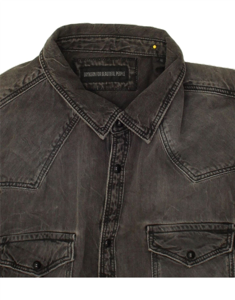 VINTAGE Mens Denim Shirt XL Grey Cotton Vintage Vintage and Second-Hand Vintage from Messina Hembry 