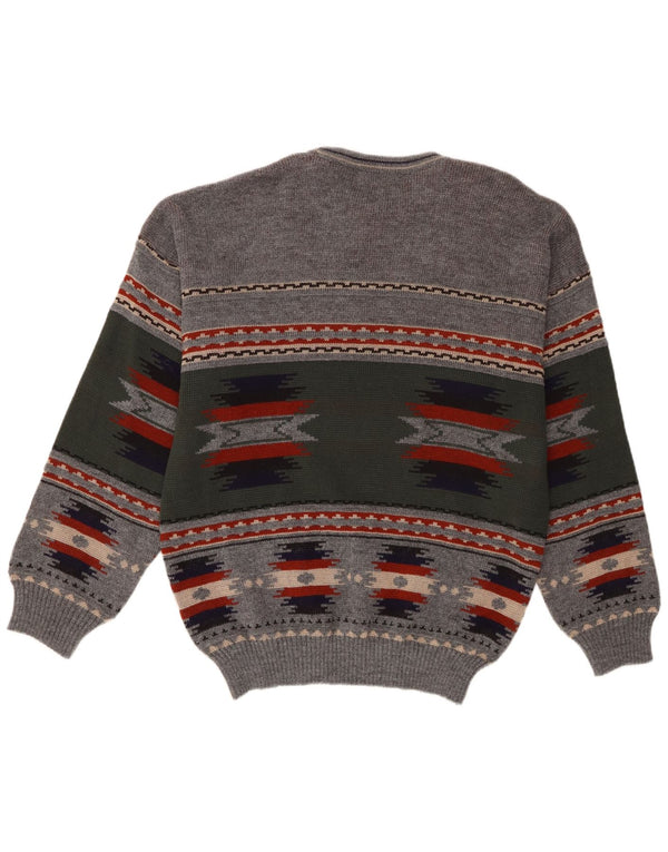 Custom Club Mens Crew Neck Jumper Sweater Large Grey Geometric Acrylic