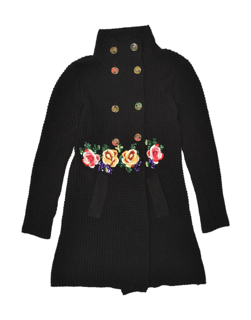 DESIGUAL Womens Double Breasted Cardigan Sweater UK 14 Medium Black Floral | Vintage Desigual | Thrift | Second-Hand Desigual | Used Clothing | Messina Hembry 