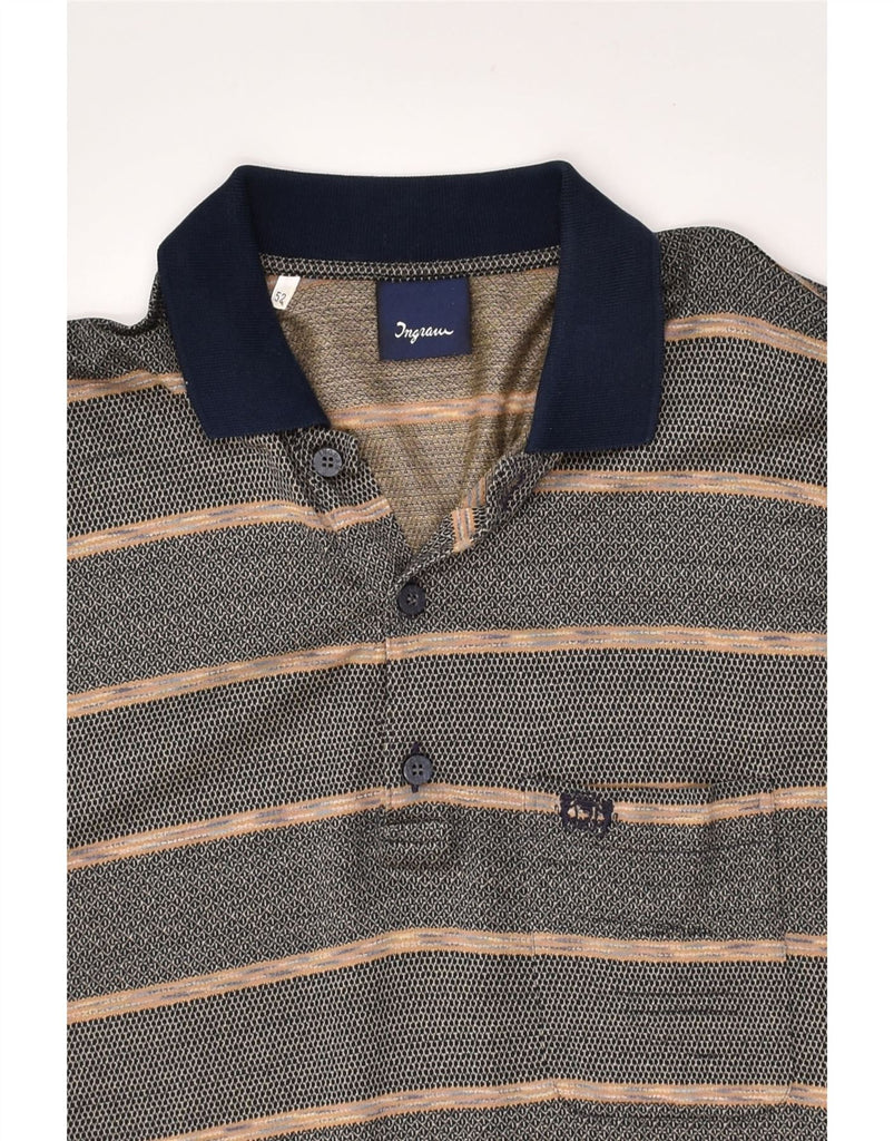 INGRAM Mens Polo Shirt IT 52 Large Grey Striped Cotton | Vintage Ingram | Thrift | Second-Hand Ingram | Used Clothing | Messina Hembry 