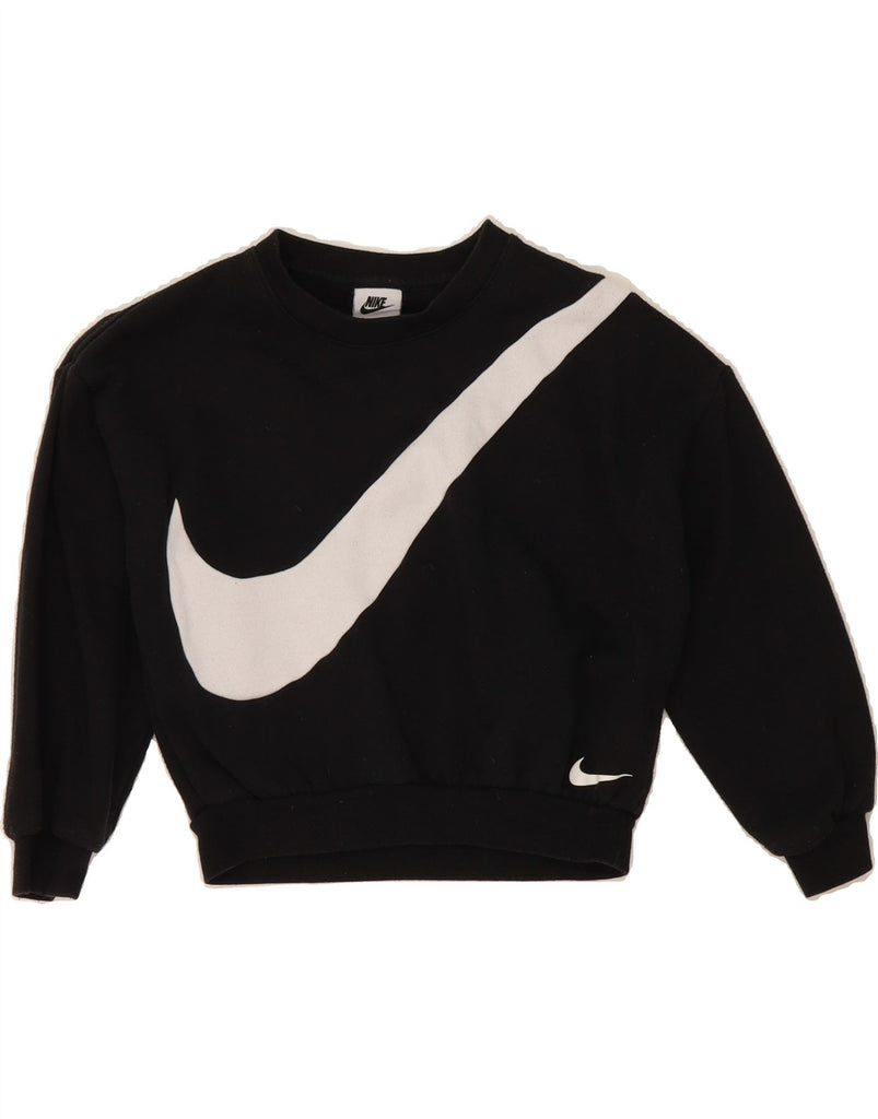 NIKE Girls Graphic Sweatshirt Jumper 6-7 Years Large Black Cotton Vintage Nike and Second-Hand Nike from Messina Hembry 