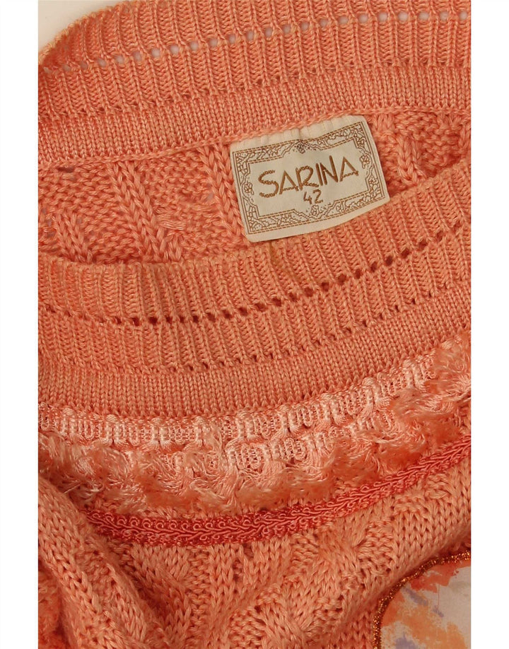 Vintage Womens Graphic Boat Neck Jumper Sweater IT 42 Medium Orange