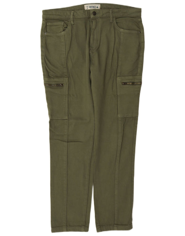 Fat Face Womens High Waist Cargo Trousers UK 14 Large W36 L30 Khaki Cotton