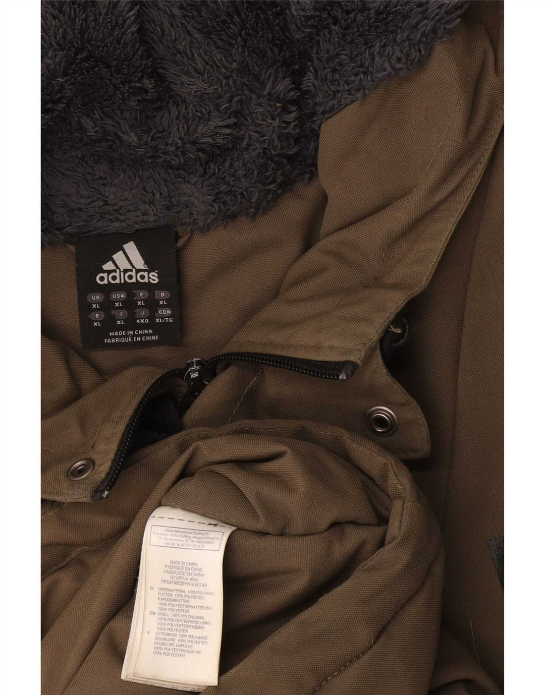 Adidas Mens Hooded Windbreaker Coat UK 42 XL Khaki Polyester
