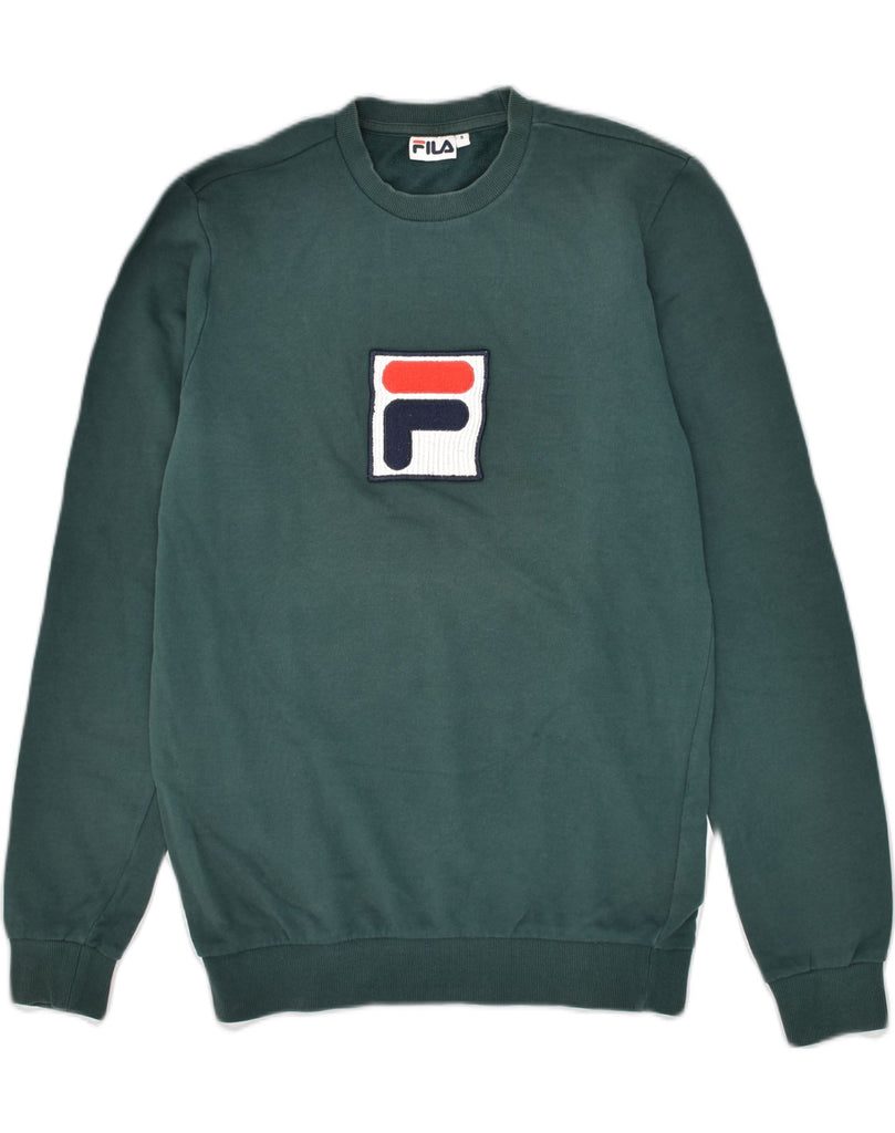 FILA Mens Graphic Sweatshirt Jumper Small Khaki Cotton | Vintage Fila | Thrift | Second-Hand Fila | Used Clothing | Messina Hembry 