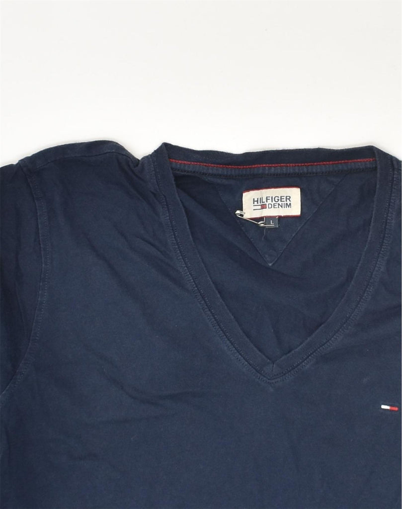 TOMMY HILFIGER Womens T-Shirt Top UK 16 Large Navy Blue Cotton | Vintage Hilfiger Denim | Thrift | Second-Hand Hilfiger Denim | Used Clothing | Messina Hembry 