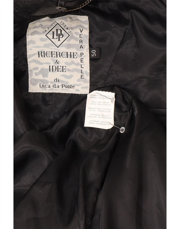 Vintage Womens Oversized Leather Coat IT 50 XL Black Leather