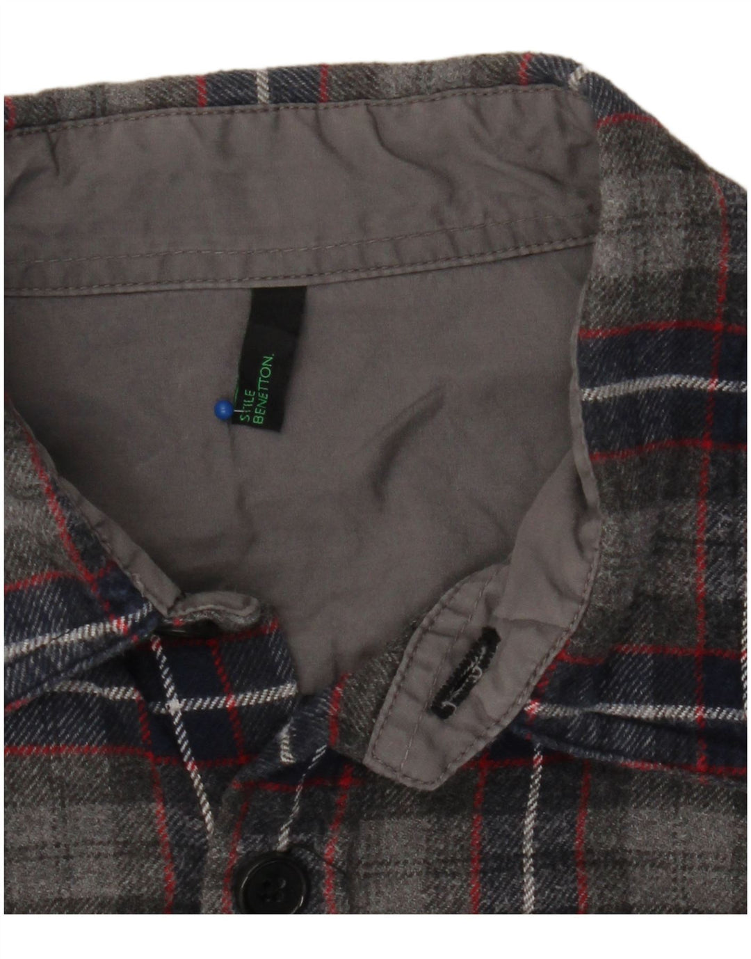 BENETTON Mens Flannel Shirt Medium Grey Check