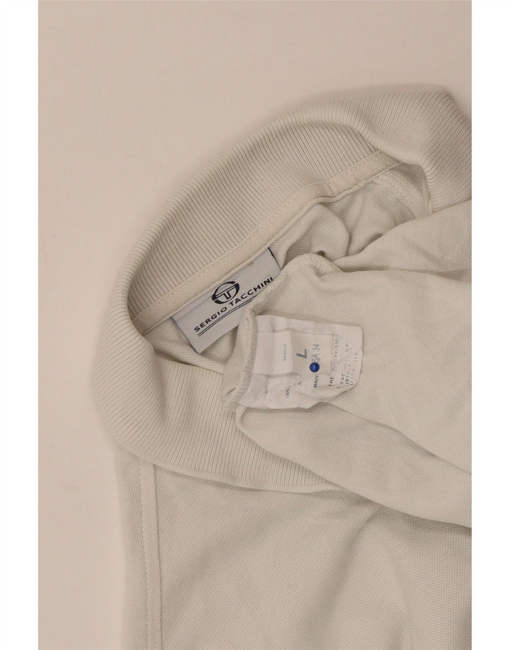 Sergio Tacchini Mens Polo Shirt Large White Striped Cotton
