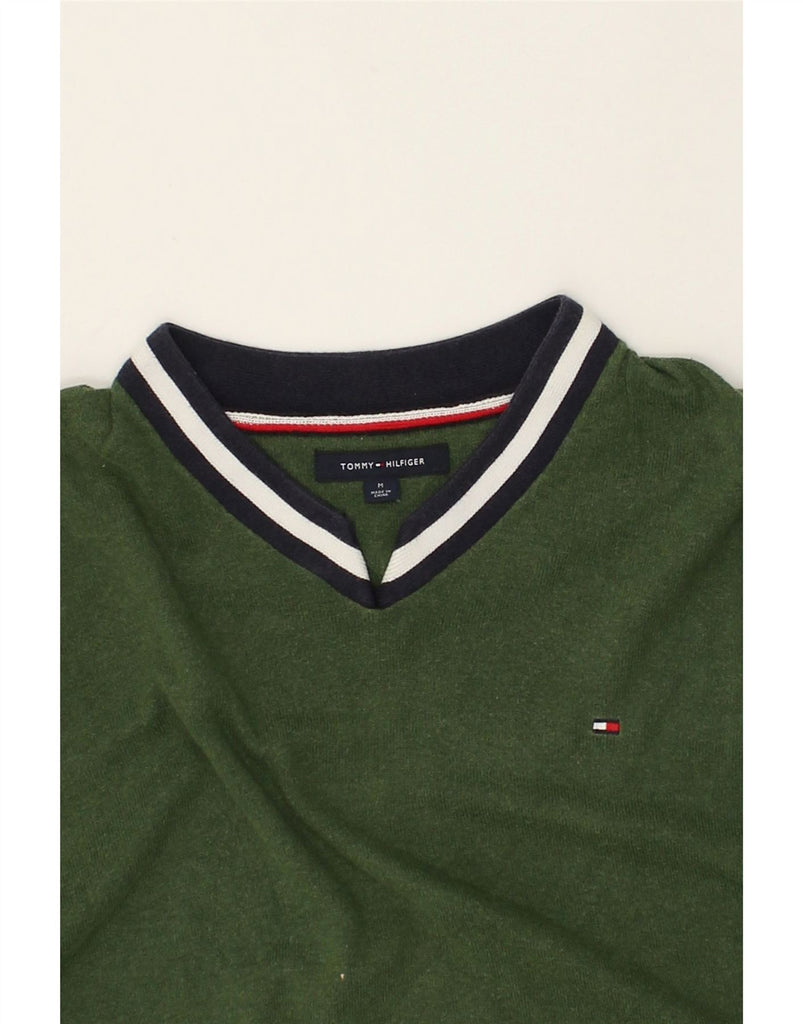 TOMMY HILFIGER Mens V-Neck Jumper Sweater Medium Green Cotton | Vintage Tommy Hilfiger | Thrift | Second-Hand Tommy Hilfiger | Used Clothing | Messina Hembry 