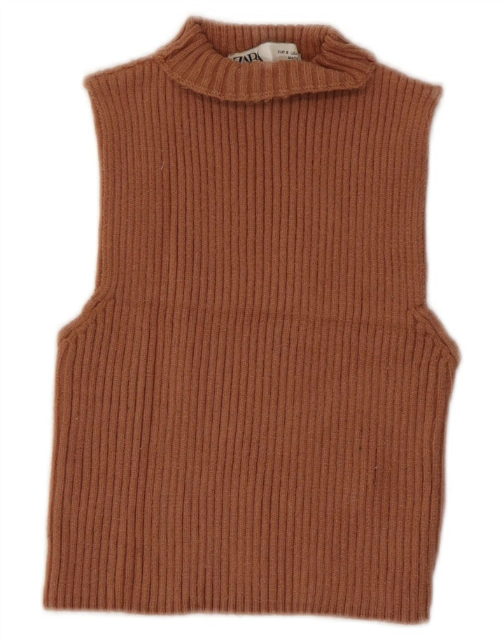 Zara Womens Crop Vest Tank Top UK 10 Small Brown