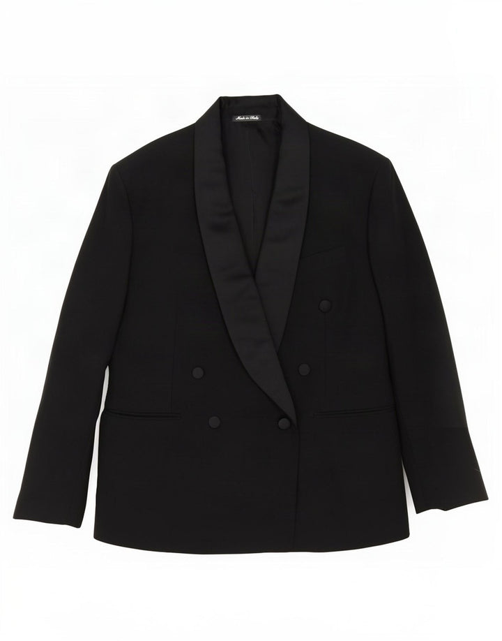 Pal Zileri Mens Double Breasted Blazer Jacket IT 50 Large Black Virgin Wool