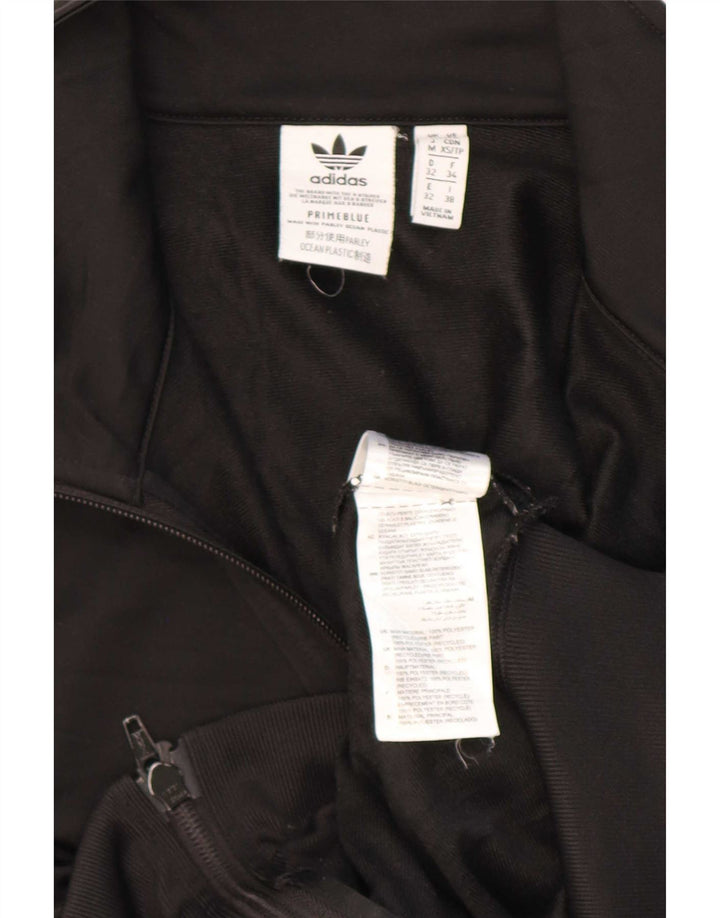 Adidas Womens Crop Tracksuit Top Jacket UK 6 XS Black Polyester