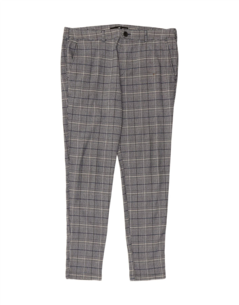 HOLLISTER Mens Slim Chino Trousers W34 L32 Grey Check Polyester Vintage Hollister and Second-Hand Hollister from Messina Hembry 