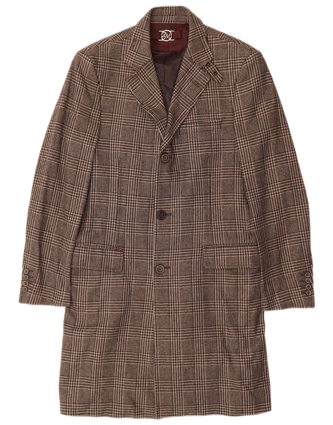 Zara Mens Overcoat UK 38 Medium Brown Houndstooth Viscose