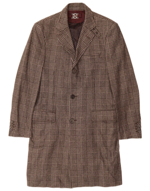 Zara Mens Overcoat UK 38 Medium Brown Houndstooth Viscose