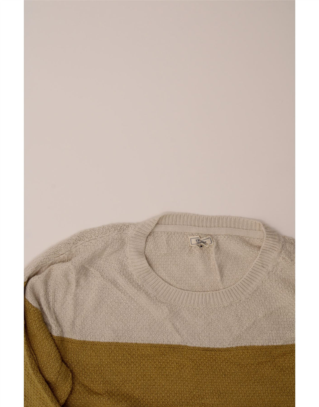 FAT FACE Womens Crew Neck Jumper Sweater UK 14 Medium Yellow Colourblock Vintage Fat Face and Second-Hand Fat Face from Messina Hembry 