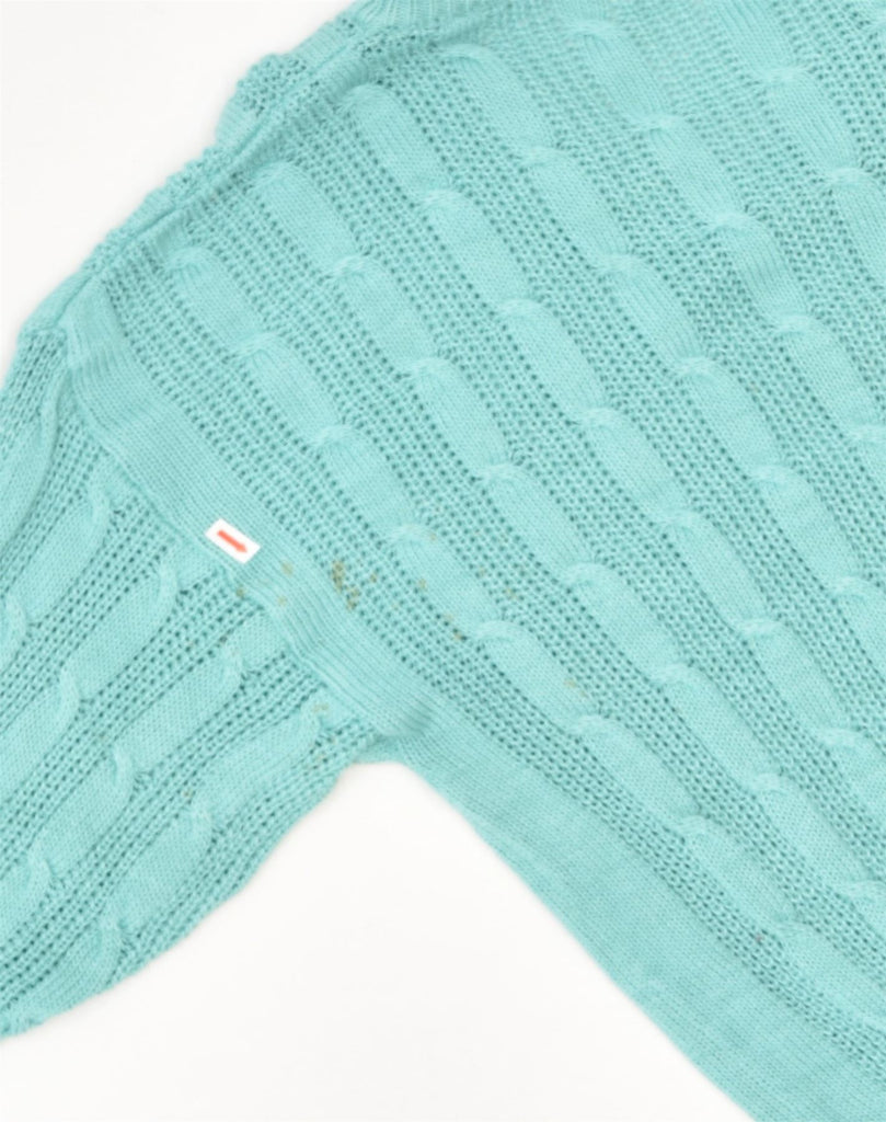 VINTAGE Womens V-Neck Jumper Sweater UK 14 Large Turquoise Cotton | Vintage Vintage | Thrift | Second-Hand Vintage | Used Clothing | Messina Hembry 