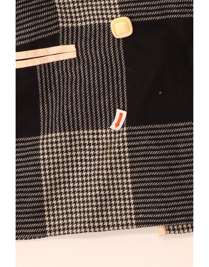 Vintage Womens Double Breasted Blazer Jacket UK 14 Medium Black Houndstooth