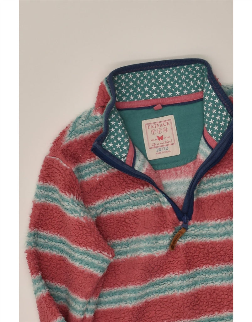 FAT FACE Girls Zip Neck Fleece Jumper 12-13 Years Red Striped Polyester | Vintage Fat Face | Thrift | Second-Hand Fat Face | Used Clothing | Messina Hembry 