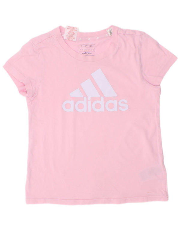 Adidas Girls Graphic T-Shirt Top 9-10 Years Pink Cotton
