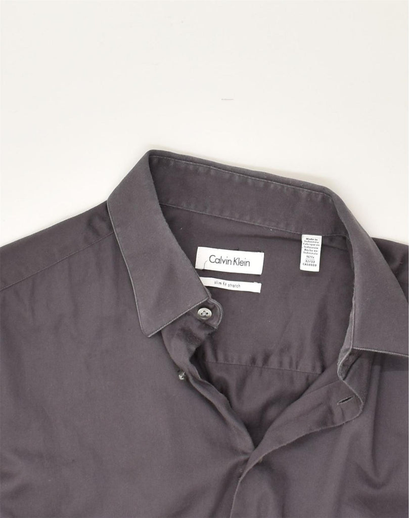 CALVIN KLEIN Mens Stretch Slim Fit Shirt Size 16 1/2 Large Grey | Vintage Calvin Klein | Thrift | Second-Hand Calvin Klein | Used Clothing | Messina Hembry 