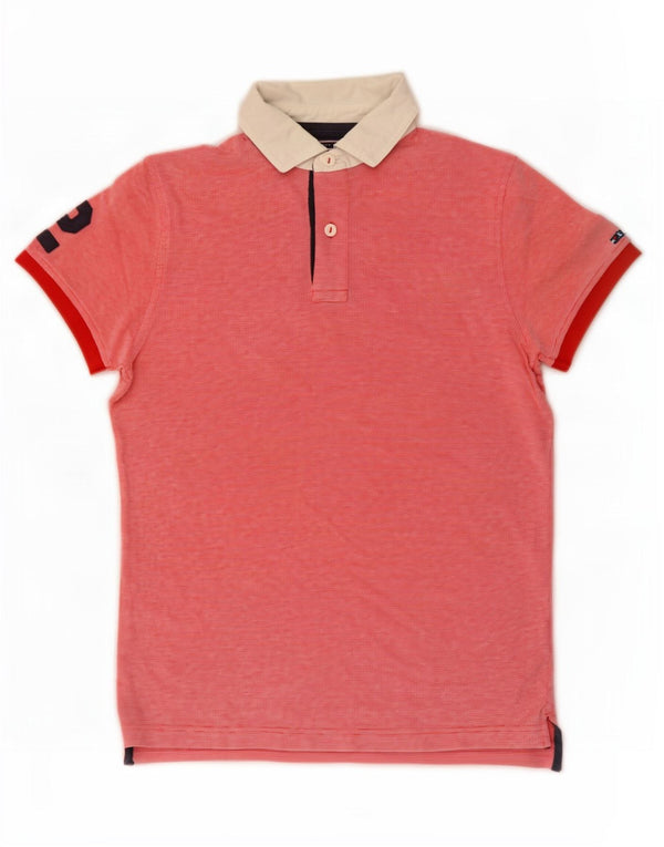 Tommy Hilfiger Mens Graphic Slim Fit Rugby Polo Shirt Medium Red Cotton
