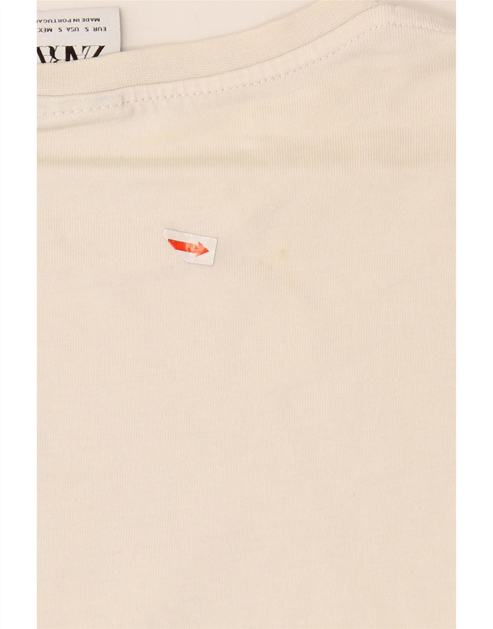 ZARA Mens Graphic Top Long Sleeve Small Off White Cotton