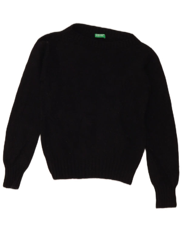 Benetton Womens Crop Boat Neck Jumper Sweater UK 10 Small Black