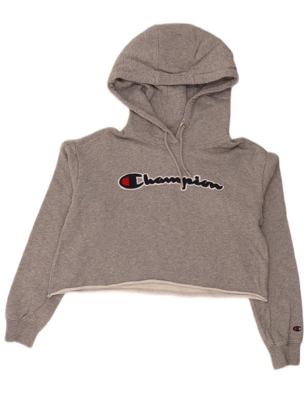 Champion Womens Oversized Crop Hoodie Jumper UK 10 Small Grey Flecked