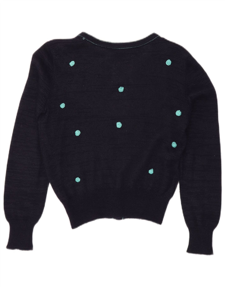 GIUSI SLAVIERO Womens Cardigan Sweater IT 42 Medium Navy Blue Spotted