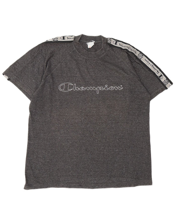Champion Mens Graphic T-Shirt Top Large Grey Colourblock Cotton