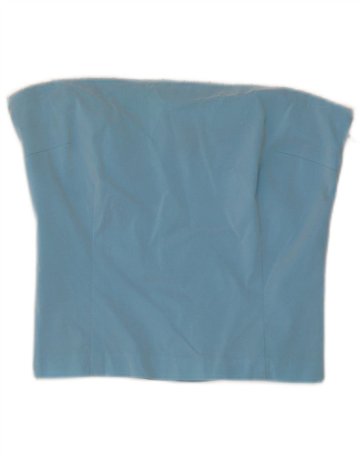 Vintage Womens Crop Strapless Top UK 6 XS Blue Acetate