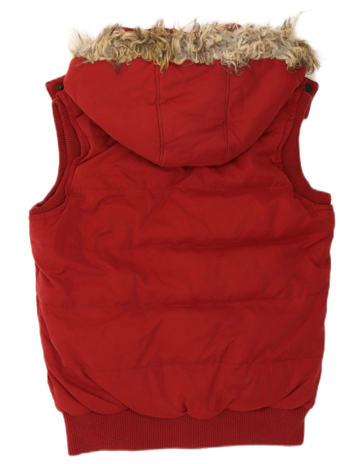 Fat Face Womens Hooded Padded Gilet UK 8 Small  Red Polyester