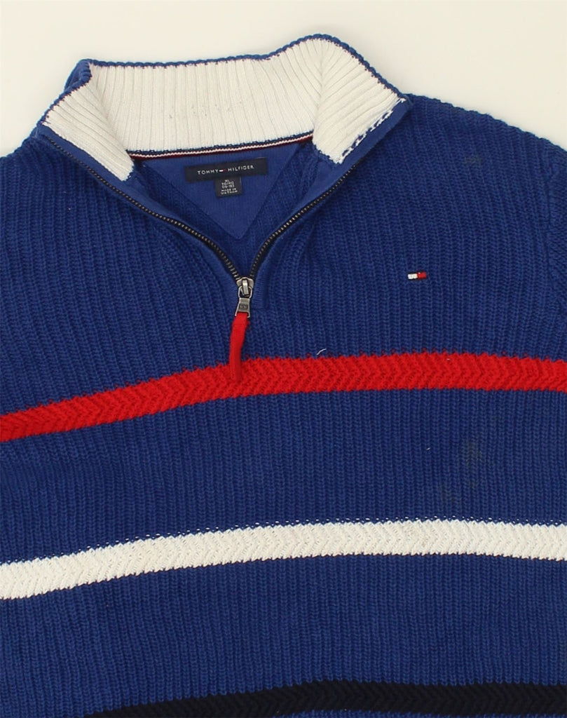 TOMMY HILFIGER Girls Zip Neck Jumper Sweater 15-16 Years XL Blue Striped | Vintage Tommy Hilfiger | Thrift | Second-Hand Tommy Hilfiger | Used Clothing | Messina Hembry 